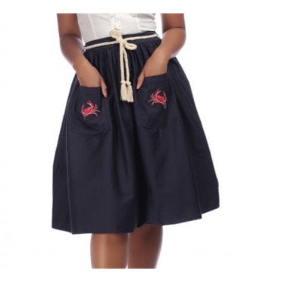 Collectif Mainline Josie Crab Swing Skirt Navy M/8